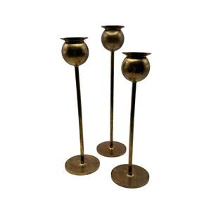 Skultuna 1607 Sweden Pierre Forsell Set of 3 Brass Tulip Taper Candle Holders